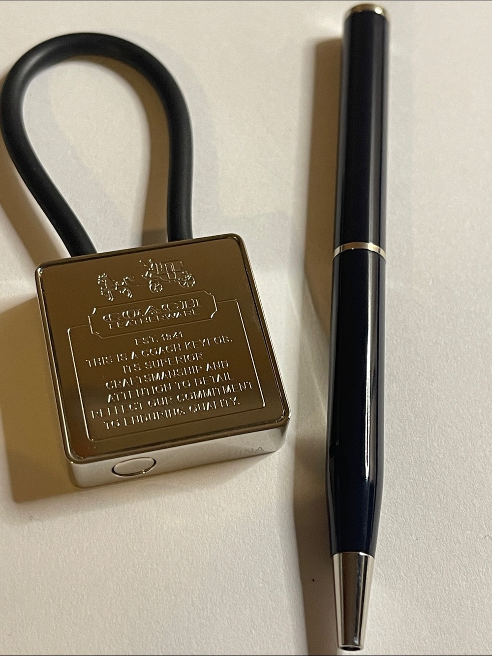 Coach Silver Padlock Keyring with Black Coach Pen